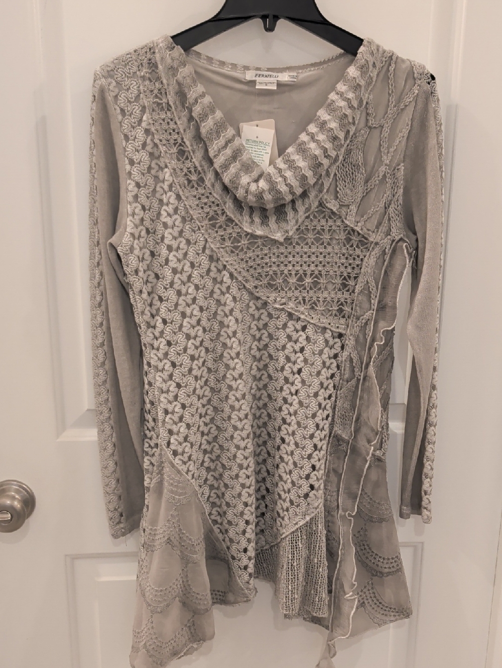 Feratelli patchwork longline lagenlook tunic blouse Light Gray